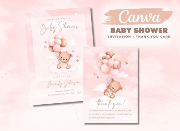 Download DIY Pink Teddy Bear Baby Shower Card Set - Card set Collection