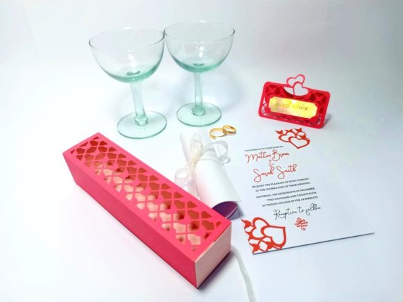 Download Heart Lace Wedding Invitation Box + Table Place Card Set - Card set Collection